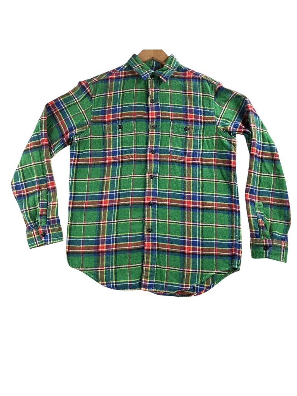 Polo Ralph Lauren Shirt Mens Medium Green Plaid Flannel Button Up Long Sleeve